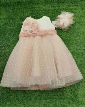 BABY BAPTISM DRESS – POWDER WITH POLE TULL AND MATCHED HAIR RIBBON