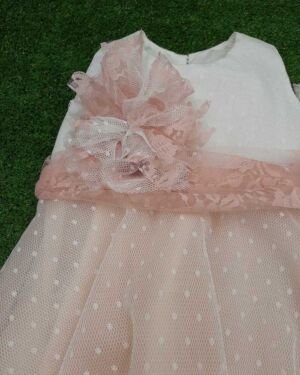 BABY BAPTISM DRESS – POWDER WITH POLE TULL AND MATCHED HAIR RIBBON