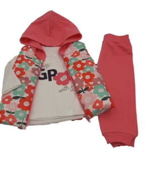 BABY FORM SET WITH VEST WITH FLOWER AND HOOD DESIGN