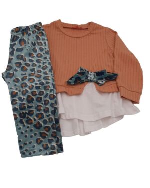 ASYMMETRIC BLOUSE SET WITH BOW AND TIGHTS ANIMAL PRINT CHIEF